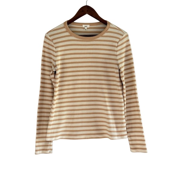 aerie Tops - Aerie Waffle Knit Long Sleeve Top Crewneck Tee Thermal Casual Texture Striped Lg
